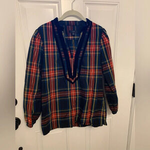 J. Crew Blackwatch Plaid Tunic with Black Velvet Trim Size XS